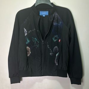 Black Souvenir-style Floral Bomber Jacket